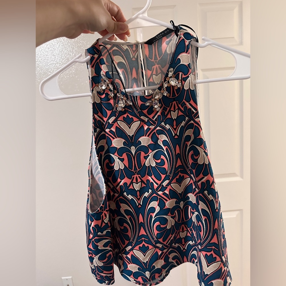 Zara colorful sleeveless jeweled blouse